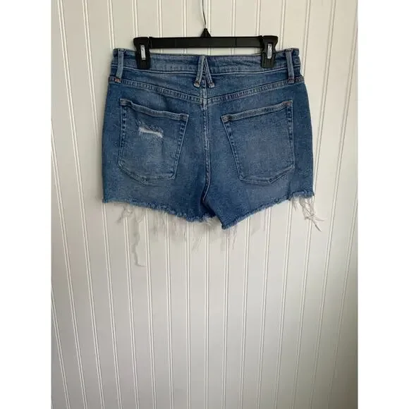 LAST CHANCE Good American Jean Shorts Women's 10/30 Blue Distressed Medium - Picture 4 of 5